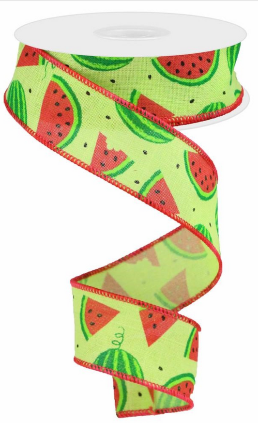 10 Yards - 1.5" Green Ribbon with Watermelon Slices