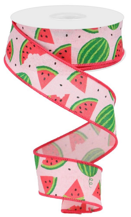 10 Yards - 1.5" Pink Ribbon with Watermelon Slices