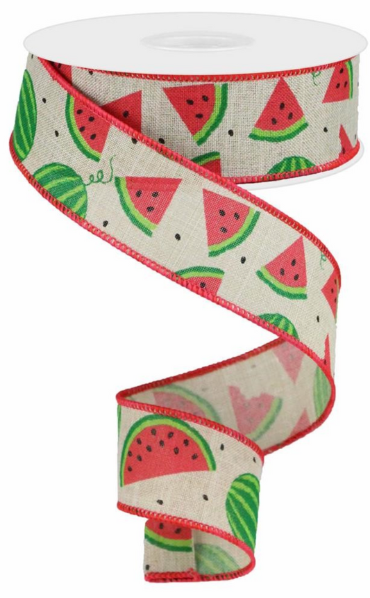 10 Yards - 1.5" Natural Ribbon with Watermelon Slices