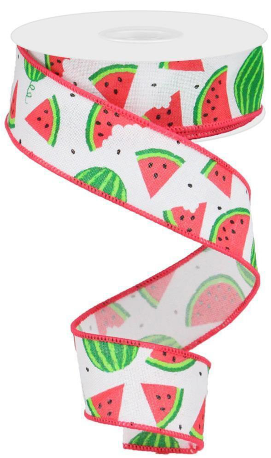 10 Yards - 1.5" White Ribbon with Watermelon Slices