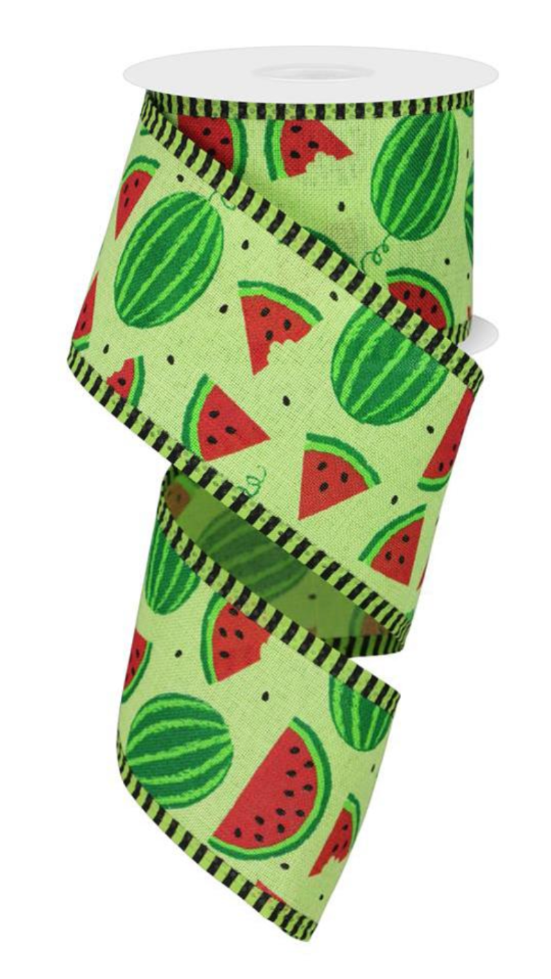 10 yards - 2.5" Green Ribbon with Watermelon Slices and Stripe Edge