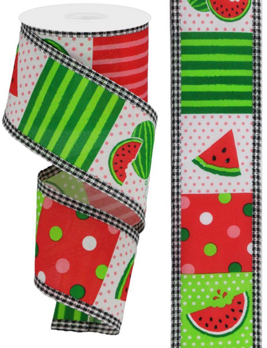 10 yards - 2.5" Watermelon Block Ribbon