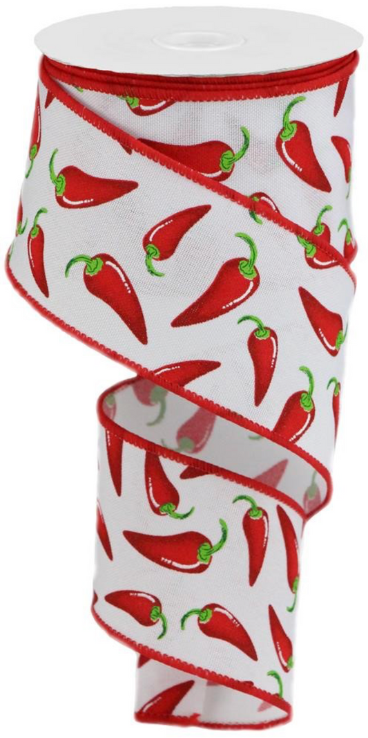 10 Yards - 2.5" White Chili Peppers Ribbon