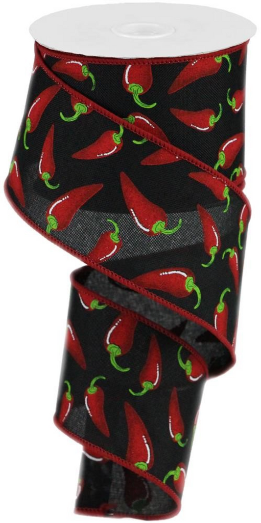 10 Yards - 2.5" Black Chili Peppers Ribbon