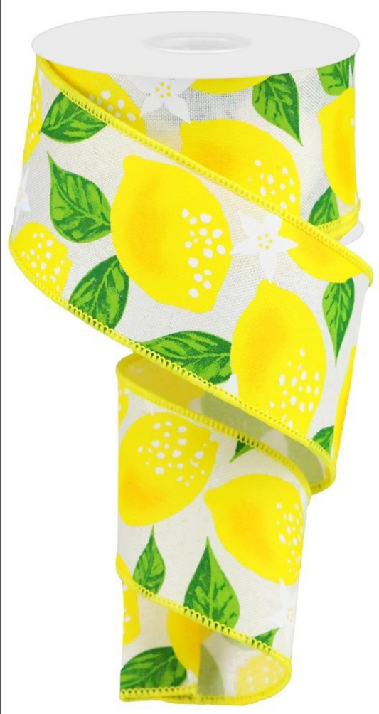 10 Yards - 2.5" White Lemon Ribbon