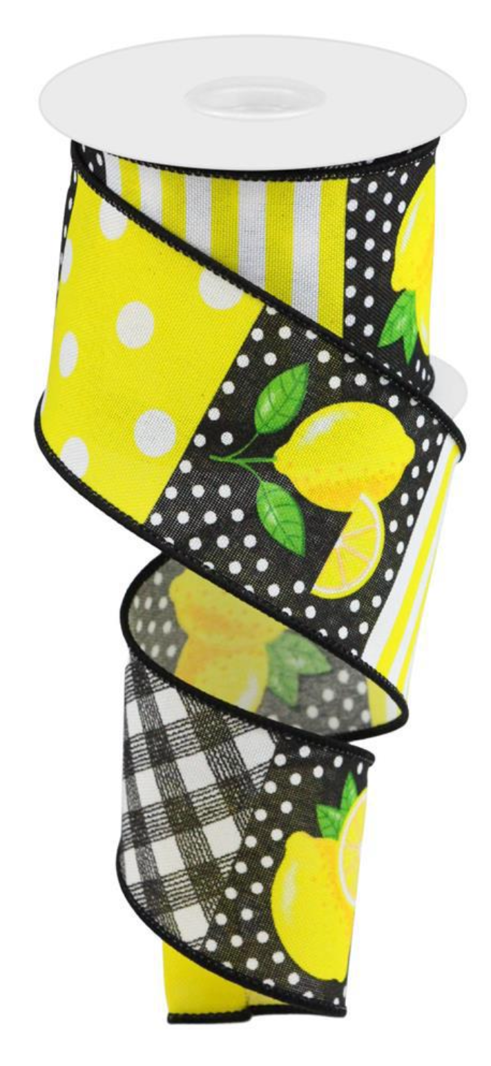 10 Yards - 2.5" Lemon Block Ribbon