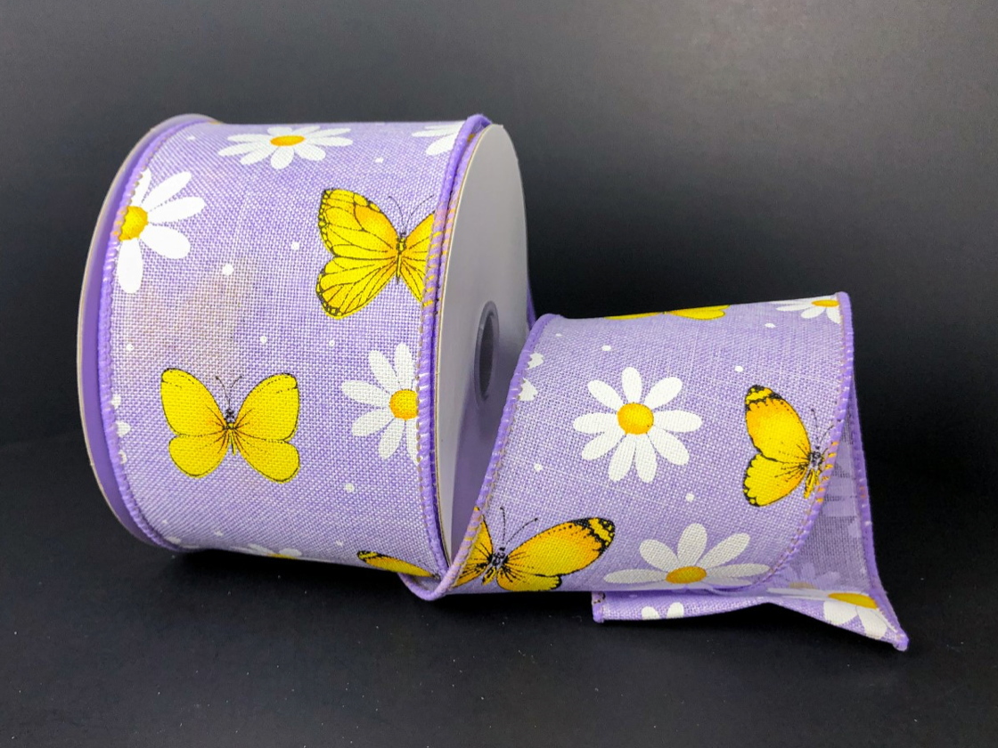 10 Yards - 2.5" Lavender Ribbon with Butterflies and Daisies